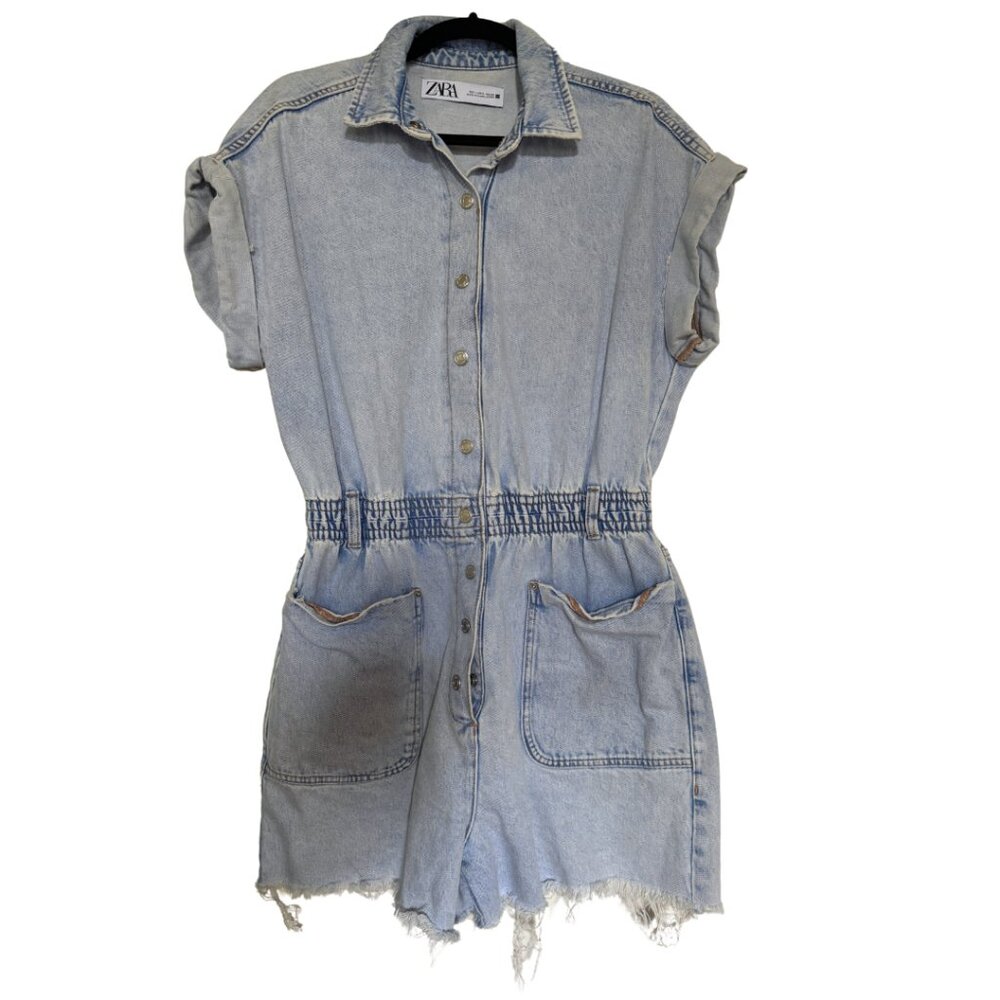 ZARA Distressed/Frayed Denim Playsuit Romper | Size L